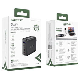 100W GaN įkroviklis su JAV kištuku (3 x USB A) - juodas