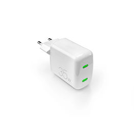 35W GaN 2xUSB-C sieninis įkroviklis – baltas