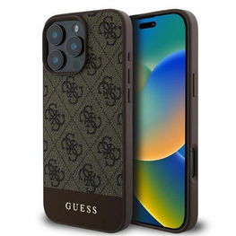 Guess“ 4G Bottom Stripe“ dėklas iPhone 16 Pro Max“ - rudos spalvos