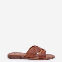 Odinės moteriškos šlepetės Shoes camel spalvos (BSB35317)