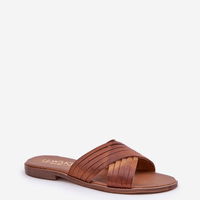 Odinės moteriškos šlepetės Shoes camel spalvos (BSB35317)