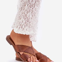 Odinės moteriškos šlepetės Shoes camel spalvos (BSB35317)