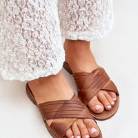 Odinės moteriškos šlepetės Shoes camel spalvos (BSB35317)