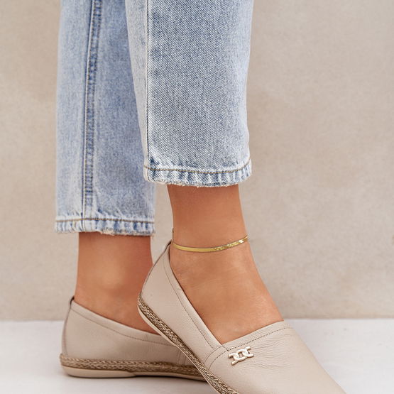 Elegantiškos moteriškos odinės espadrilės smėlio spalvos Zazoo (BSB35583)