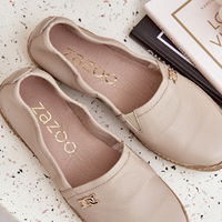 Elegantiškos moteriškos odinės espadrilės smėlio spalvos Zazoo (BSB35583)