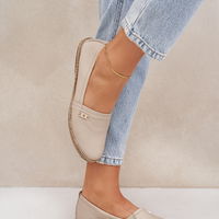 Elegantiškos moteriškos odinės espadrilės smėlio spalvos Zazoo (BSB35583)