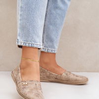 Elegantiškos moteriškos zomšinės espadrilės su gėlėmis, smėlio spalvos (BSB35585)