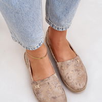 Elegantiškos moteriškos zomšinės espadrilės su gėlėmis, smėlio spalvos (BSB35585)