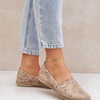 Elegantiškos moteriškos zomšinės espadrilės su gėlėmis, smėlio spalvos (BSB35585)