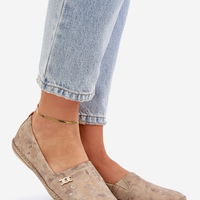 Elegantiškos moteriškos zomšinės espadrilės su gėlėmis, smėlio spalvos (BSB35585)