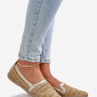 Elegantiškos odinės espadrilės su pynimu smėlio-aukso spalvos (BSB35721)