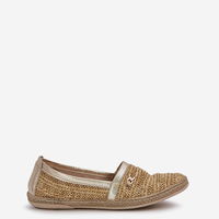 Elegantiškos odinės espadrilės su pynimu smėlio-aukso spalvos (BSB35721)