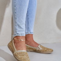 Elegantiškos odinės espadrilės su pynimu smėlio-aukso spalvos (BSB35721)