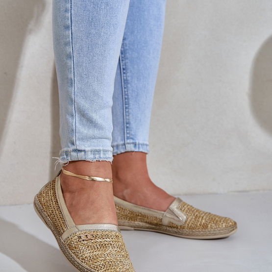 Elegantiškos odinės espadrilės su pynimu smėlio-aukso spalvos (BSB35721)