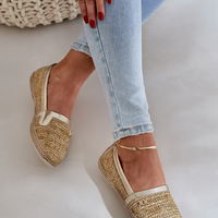 Elegantiškos odinės espadrilės su pynimu smėlio-aukso spalvos (BSB35721)