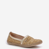 Elegantiškos odinės espadrilės su pynimu smėlio-aukso spalvos (BSB35721)