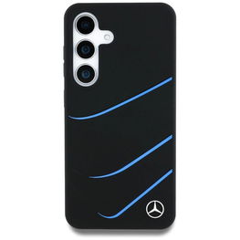 Mercedes silikono dėklas su kontrastingomis linijomis, MagSafe, Samsung Galaxy S25, juodas