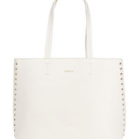 Didelis baltas rankinukas shopper su kniedėmis (POL85990)