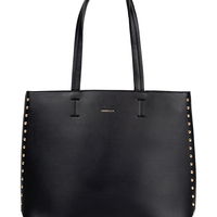 Didelė juoda Shopper“ rankinė su kniedėmis (POL85991)