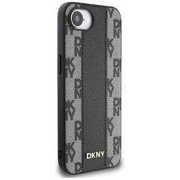DKNY odinis dėklas su languotu raštu MagSafe iPhone 16e – juodas