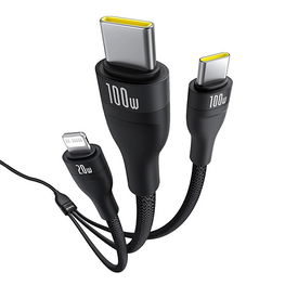 Įkrovimo laidas Baseus 3in1 USB-C ir Lightning, juodas