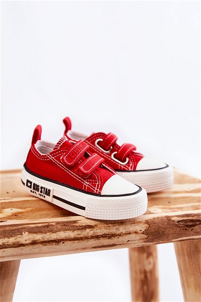 vaikams medžiaginiai laisvalaikio batai su lipniais užsegimais raudonos spalvos