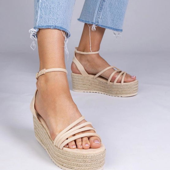 Sandaļai espadrilės moterims su platforma, smėlio spalvos (GRM32220)