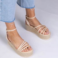 Sandaļai espadrilės moterims su platforma, smėlio spalvos (GRM32220)