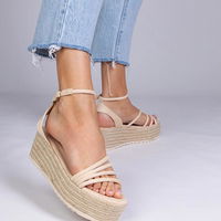 Sandaļai espadrilės moterims su platforma, smėlio spalvos (GRM32220)