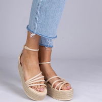 Sandaļai espadrilės moterims su platforma, smėlio spalvos (GRM32220)