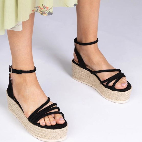 Basutės espadrilės su platforma, juodos spalvos (GRM32219)