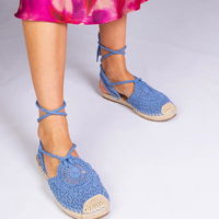 Mėlyni sandalai espadrilės su žemu padu (GRM32224)