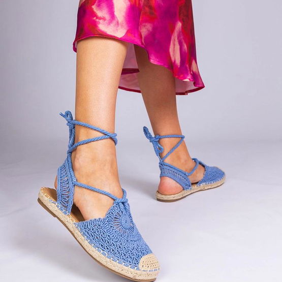 Mėlyni sandalai espadrilės su žemu padu (GRM32224)