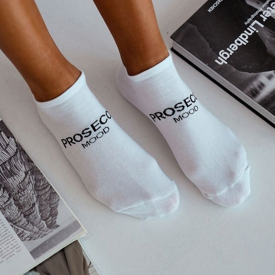 Juodos ir baltos moteriškos kojinės su PROSECCO užrašu (BSB37590)