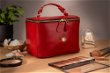 Elegantiškas natūralios odos moteriškas grožio krepšys raudonas