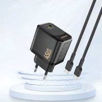 Juodas 45W GaN USB-C sieninis įkroviklis