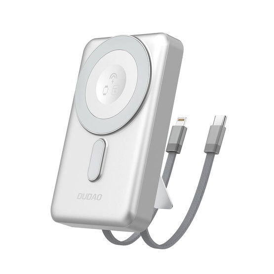 Sidabrinis 10000 mAh MagSafe išorinis akumuliatorius su stovu