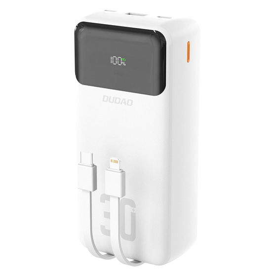 Baltas 30000 mAh išorinis akumuliatorius su laidais