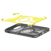 Permatomas pilkšvas atsparus iPhone 16e dėklas su MagSafe funkcija