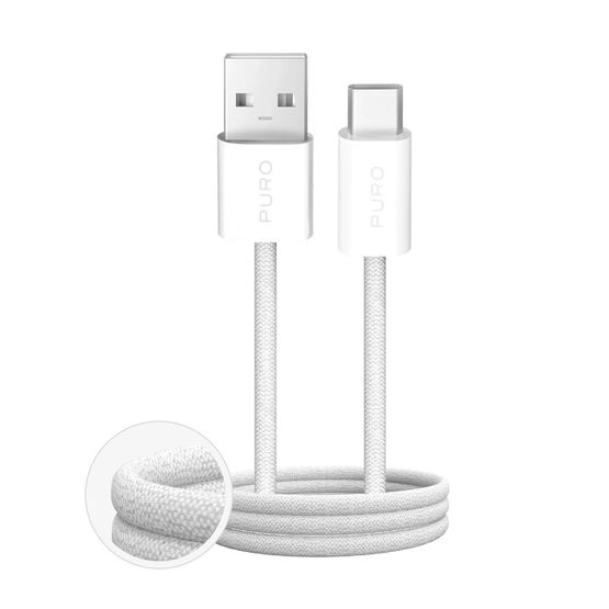 Baltas 1,5 m USB-A į USB-C laidas su pynute