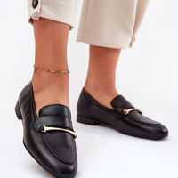 Odiniai juodi moteriški loafer tipo bateliai (BSB37147)