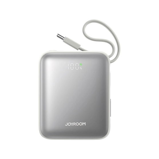 Išorinė baterija su USB-C ir Lightning laidais, balta, 10000 mAh