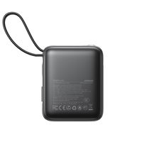 Išorinė baterija juoda su USB-C ir Lightning laidais, 10000 mAh