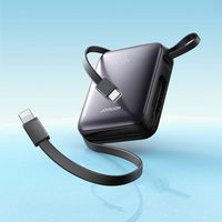 Išorinė baterija juoda su USB-C ir Lightning laidais, 10000 mAh