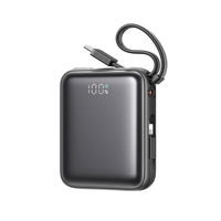 Išorinė baterija juoda su USB-C ir Lightning laidais, 10000 mAh