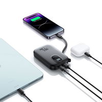 Išorinė baterija su Lightning ir USB-C laidais, juoda, 10000 mAh
