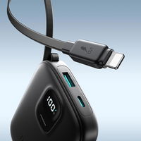 Išorinė baterija su Lightning ir USB-C laidais, juoda, 10000 mAh