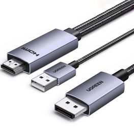 HDMI į DisplayPort pilkas kabelis, 2 m, 4K 60 Hz vaizdui