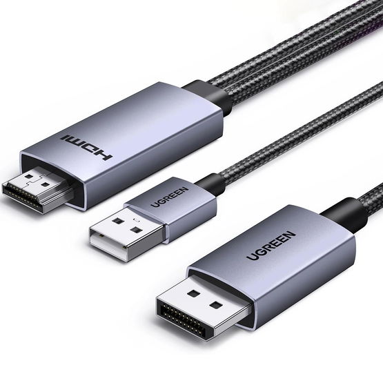 HDMI į DisplayPort pilkas kabelis, 2 m, 4K 60 Hz vaizdui