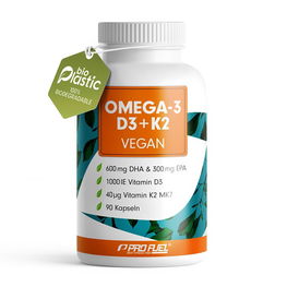 Veganinės Omega-3 D3 K2 kapsulės su algių aliejumi, 90 vnt.